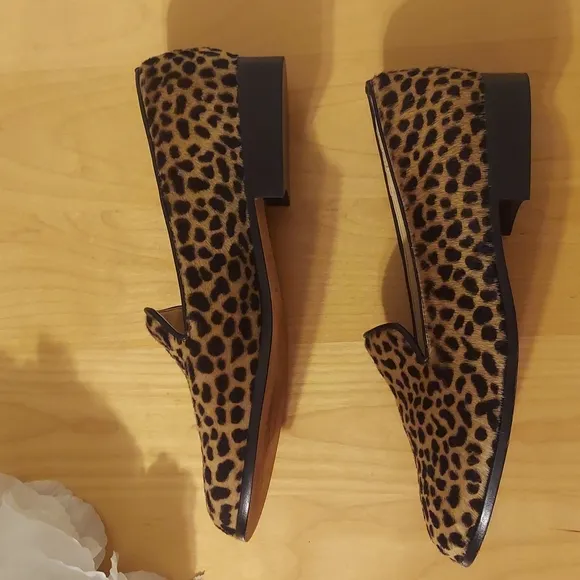 Talbots Cheetah Print Pony Haired Leather Soled Loafers Size 6.5 Black Tan EUC