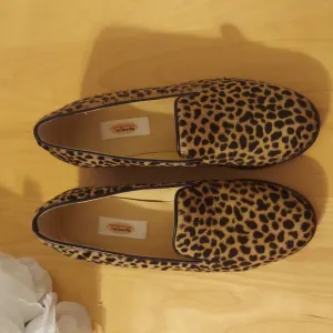 Talbots Cheetah Print Pony Haired Leather Soled Loafers Size 6.5 Black Tan EUC