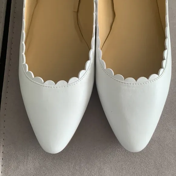 Talbots NIB White Leather Scallop Shoes size 10