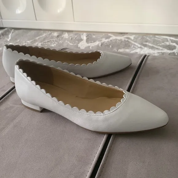 Talbots NIB White Leather Scallop Shoes size 10