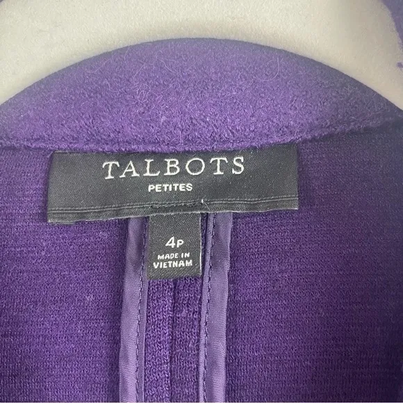 Talbots Wool Blend Purple Blazer Notched Collar Front Pockets Shorter Length 4P