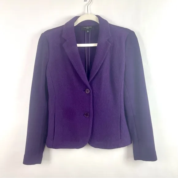 Talbots Wool Blend Purple Blazer Notched Collar Front Pockets Shorter Length 4P