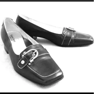 Taryn Rose Leather Loafers Black &amp; Silver with Buckle Women’s EU Size 40