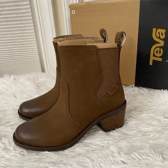 TEVA WOMENS ANAYA CHELSEA Waterproof brown leather ankle boots size 5 NEW !!!