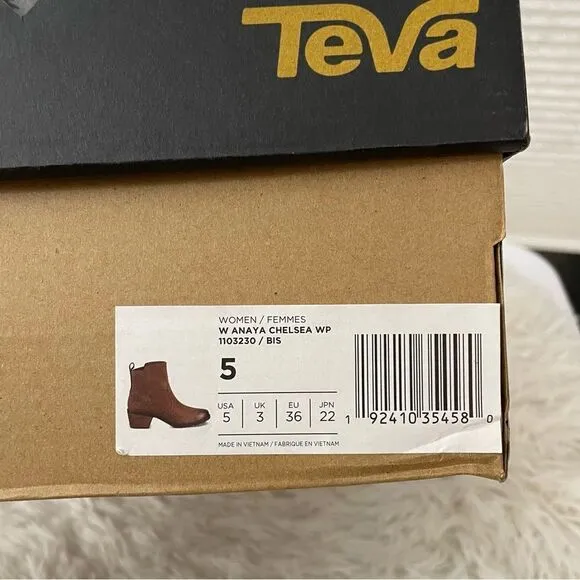TEVA WOMENS ANAYA CHELSEA Waterproof brown leather ankle boots size 5 NEW !!!