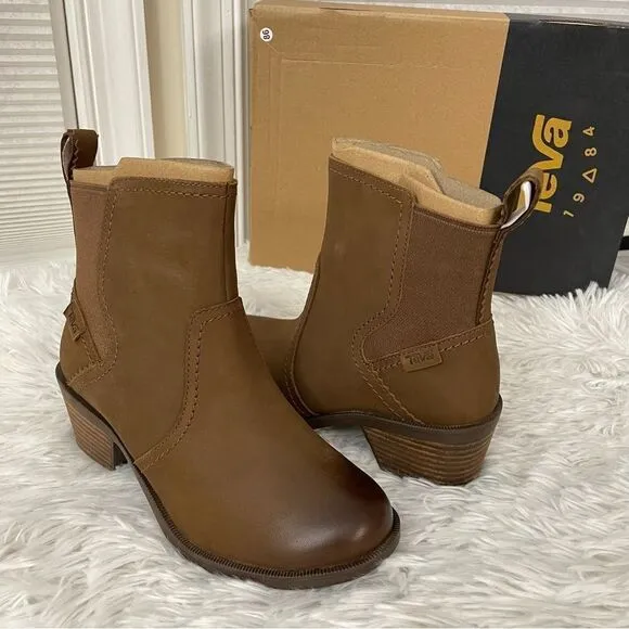 TEVA WOMENS ANAYA CHELSEA Waterproof brown leather ankle boots size 5 NEW !!!