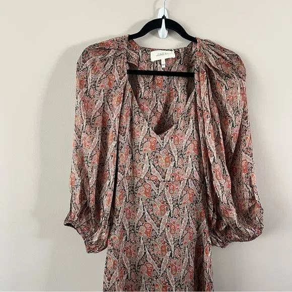 THE GREAT. Fountain midi dress Ladies size 0 xs Ornate paisley print brown