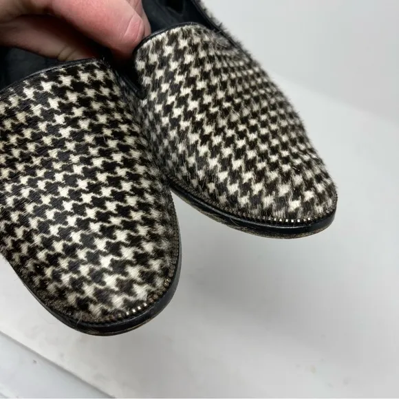 The Kooples houndstooth pony hair black leather loafers sz 37 6