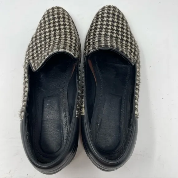 The Kooples houndstooth pony hair black leather loafers sz 37 6