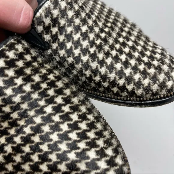 The Kooples houndstooth pony hair black leather loafers sz 37 6