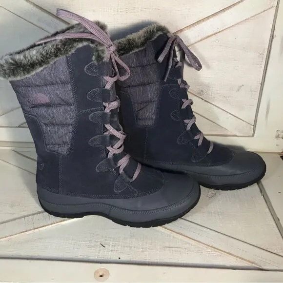 The North Face Nuptse faux Fur Boots Iron Gate Grey Quail Grey purple sz 8.5