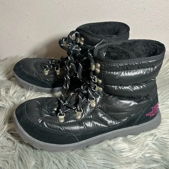The North Face Thermo Ball Lace Waterproof Black Black Pink Winter Boots Size 9