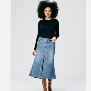 TIBI Denim 4 Pocket Front Slit A Line Midi Skirt Size 26 Classic Denim