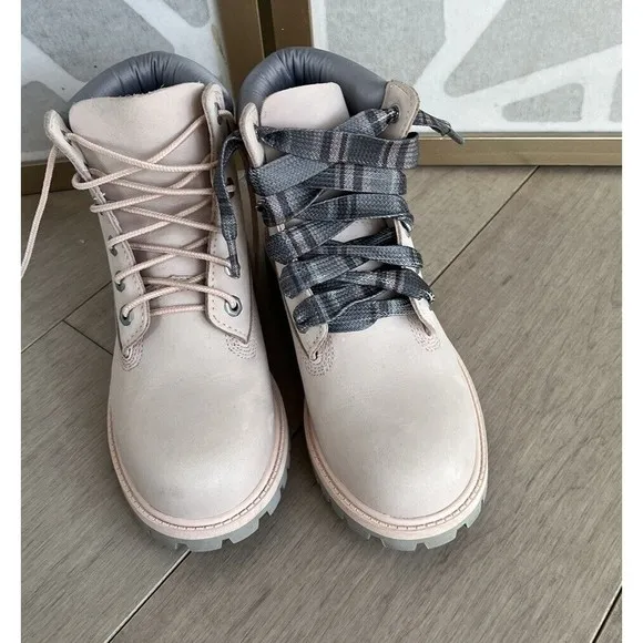 Timberland 6IN Premium Waterproof Sz 4 Junior Big Girls Pink Boots A2F6D Leather