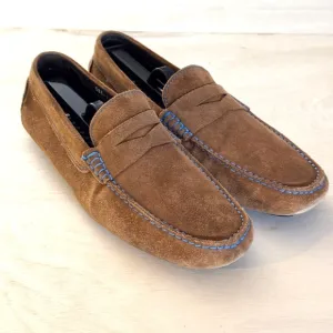To Boot New York Mitchum Driving Shoes Loafers Brown Suede Blue Stitching Men 8