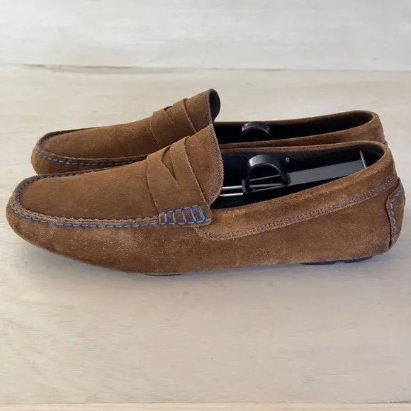 To Boot New York Mitchum Suede Driving Shoes Loafers Brown Blue Stitching Men 8