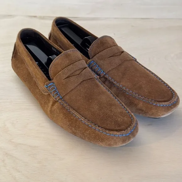 To Boot New York Mitchum Suede Driving Shoes Loafers Brown Blue Stitching Men 8