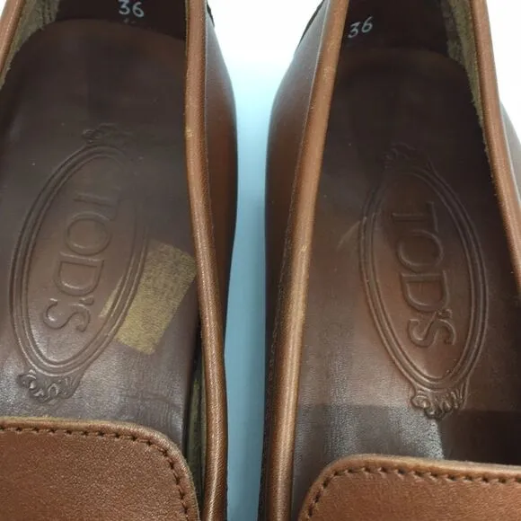 Tod’s Brown Leather Driving Mocassin Driving Loafers Sz EU 36 US 6. *Flawed*