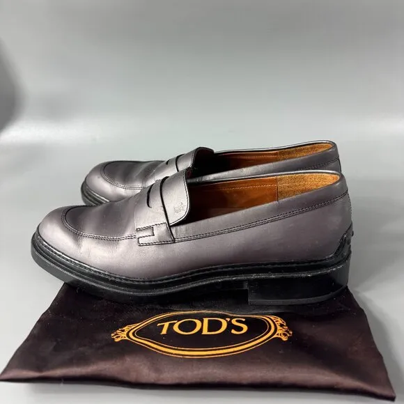 Tod's Gray Leather Loafers, Women's Size 38