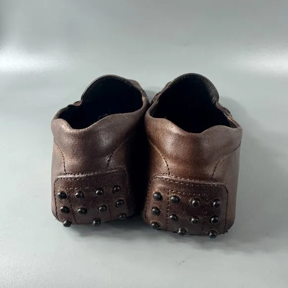 Tod's Men's Slip On Loafers Brown Leather Pebble Outsole Moccasin Shoes Size 8.5