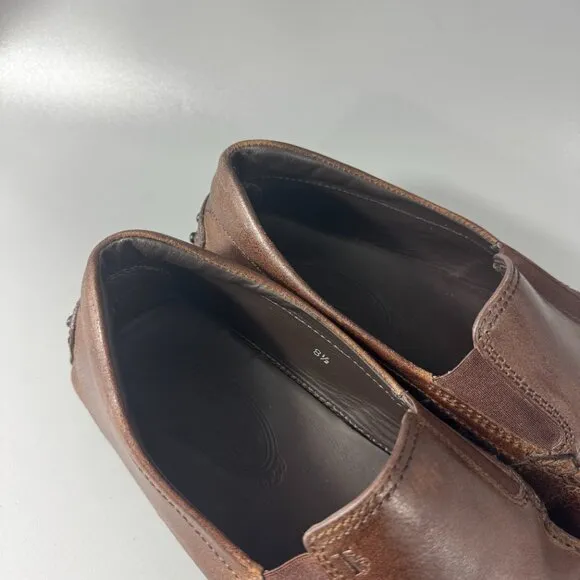Tod's Men's Slip On Loafers Brown Leather Pebble Outsole Moccasin Shoes Size 8.5