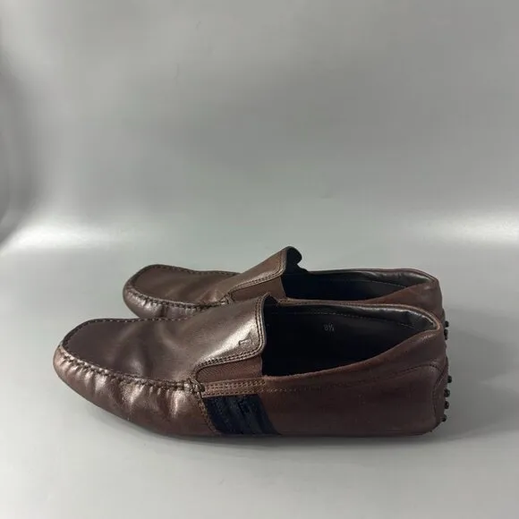 Tod's Men's Slip On Loafers Brown Leather Pebble Outsole Moccasin Shoes Size 8.5