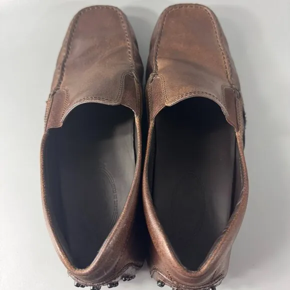 Tod's Men's Slip On Loafers Brown Leather Pebble Outsole Moccasin Shoes Size 8.5