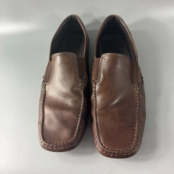 Tod's Men's Slip On Loafers Brown Leather Pebble Outsole Moccasin Shoes Size 8.5