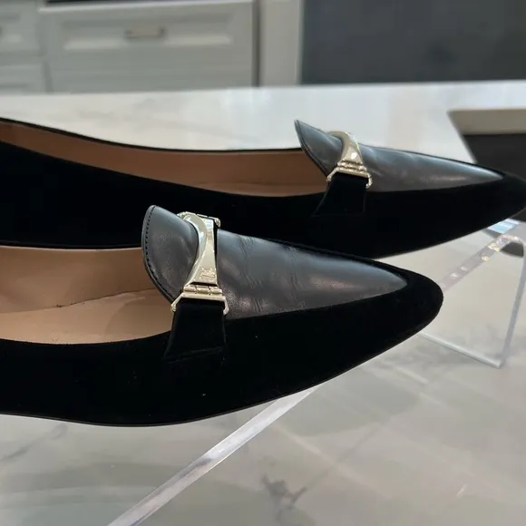 TOD’S mixed media black leather &amp; suede pointy toe flats loafers size 40