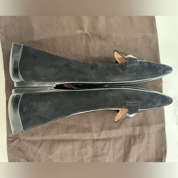 TOD’S mixed media black leather &amp; suede pointy toe flats loafers size 40