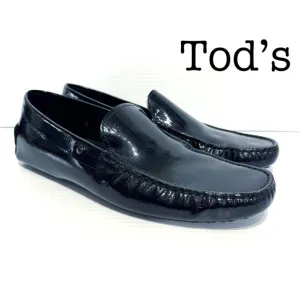 Tods Navy Patent Leather Driver Loafers Size 7 1/2