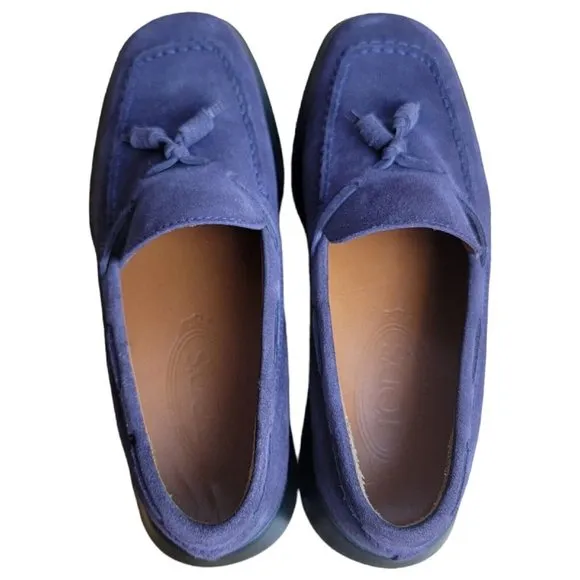 Tod's Slip On Loafers Driving Shoes Size 7 Purple Suede Womens Leather