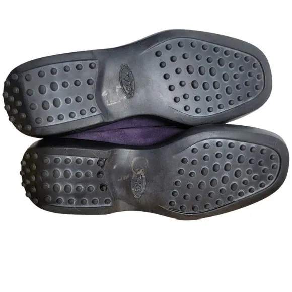 Tod's Slip On Loafers Driving Shoes Size 7 Purple Suede Womens Leather