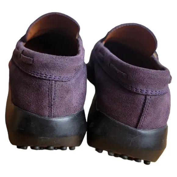Tod's Slip On Loafers Driving Shoes Size 7 Purple Suede Womens Leather