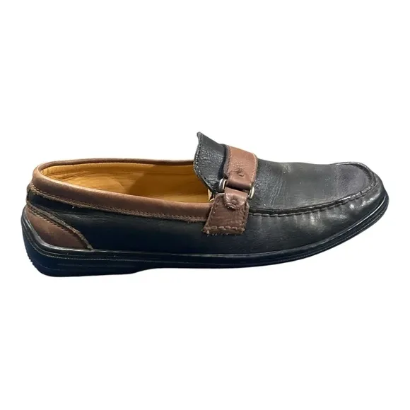 TOMMY BAHAMA MEN'S BLACK WITH ESPRESSO LEATHER SLIP ON LOAFERS SHOES SIZE 8 1/2
