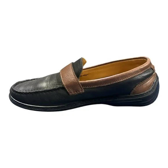 TOMMY BAHAMA MEN'S BLACK WITH ESPRESSO LEATHER SLIP ON LOAFERS SHOES SIZE 8 1/2
