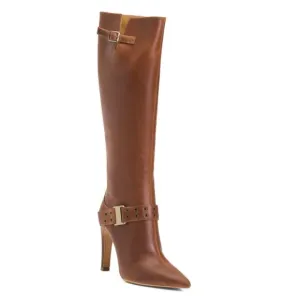 TONY BIANCO Cognac Leather Gia Tall Shaft Heeled Boots