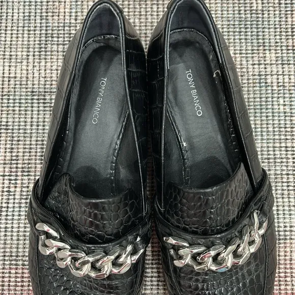 Tony Bianco Molly croc embossed chain loafers