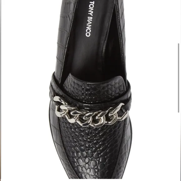 Tony Bianco Molly croc embossed chain loafers