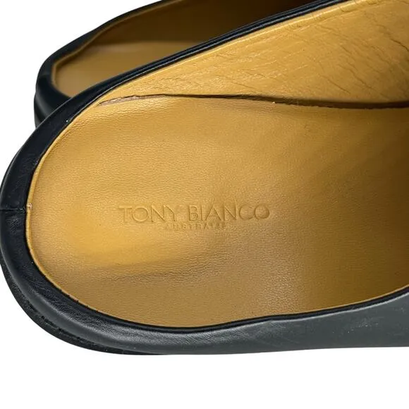 Tony Bianco Womens Chain Loafers SZ 7 Black Bloafers Square Toe Open Back Chic