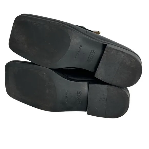 Tony Bianco Womens Chain Loafers SZ 7 Black Bloafers Square Toe Open Back Chic