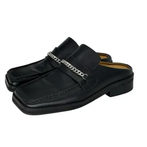 Tony Bianco Womens Chain Loafers SZ 7 Black Bloafers Square Toe Open Back Chic