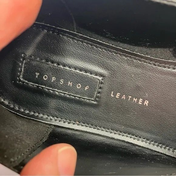 Topshop Libby ruched leather flats in black size 39