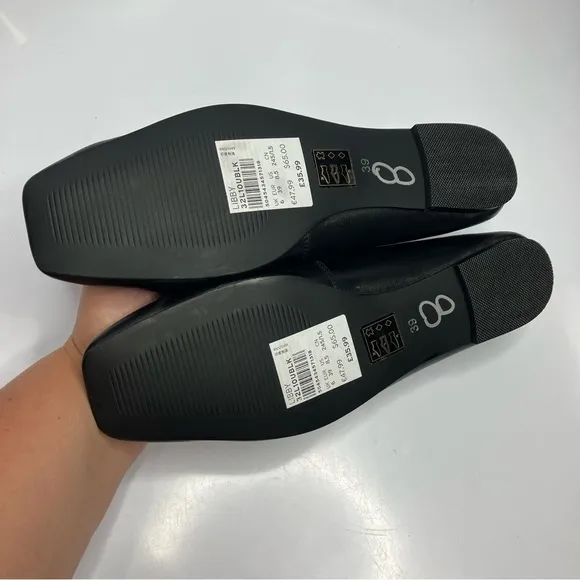 Topshop Libby ruched leather flats in black size 39