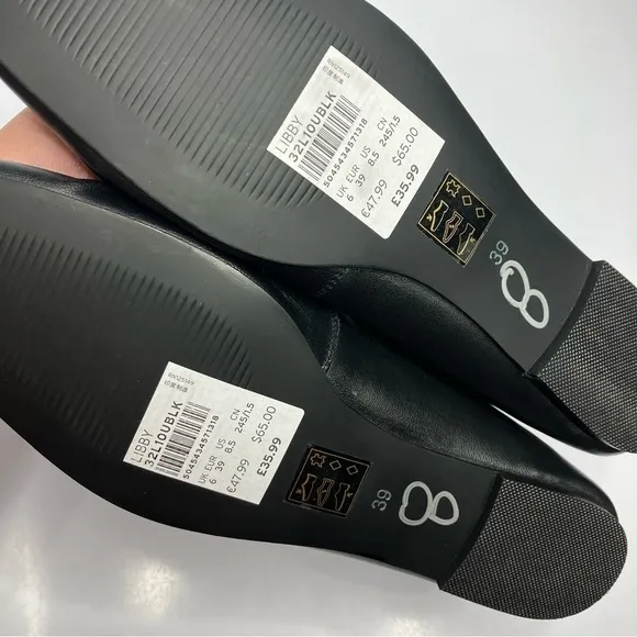 Topshop Libby ruched leather flats in black size 39