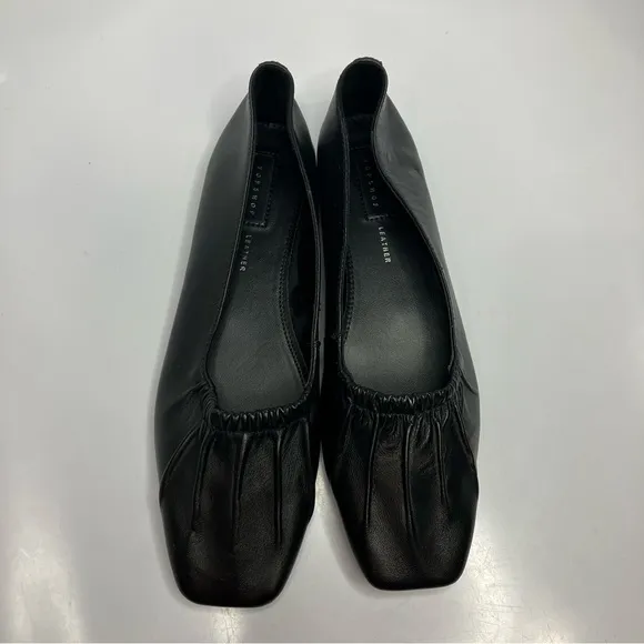 Topshop Libby ruched leather flats in black size 39