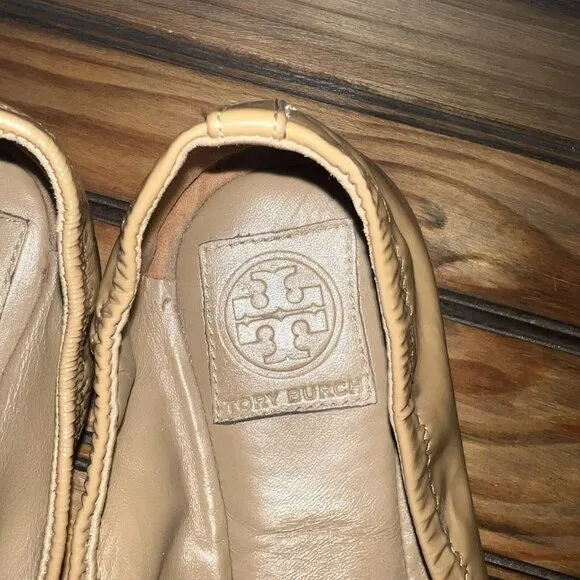 Tory‎ Burch Ballet Flats Womens Size 11 M Sand Tan Patent Leather Shiny Slip On
