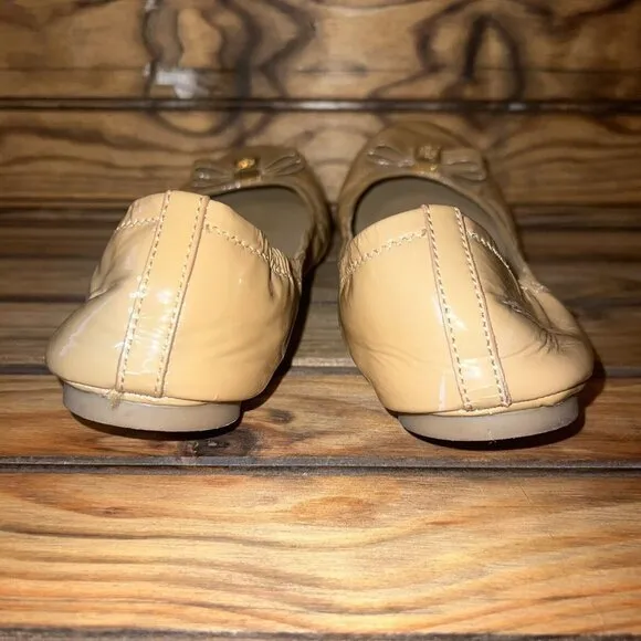 Tory‎ Burch Ballet Flats Womens Size 11 M Sand Tan Patent Leather Shiny Slip On