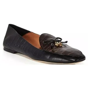 Tory Burch Charm Loafers Leather Collapsible Back Matte Croc Emboss Black 10