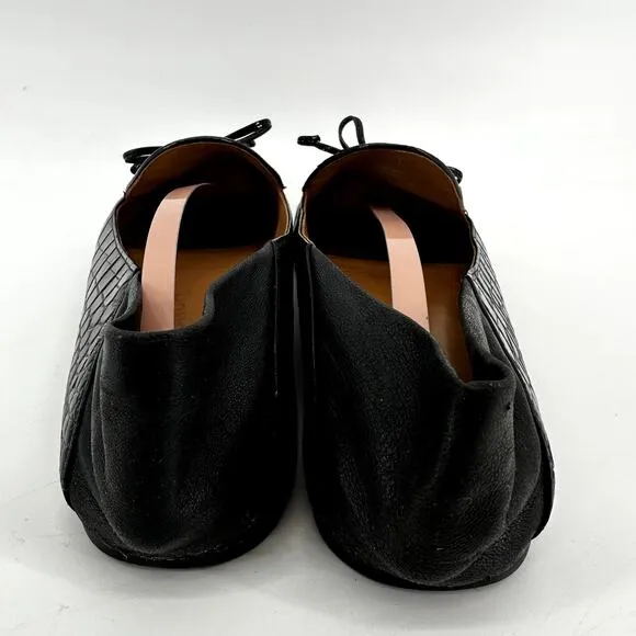 Tory Burch Charm Loafers Leather Collapsible Back Matte Croc Emboss Black 10